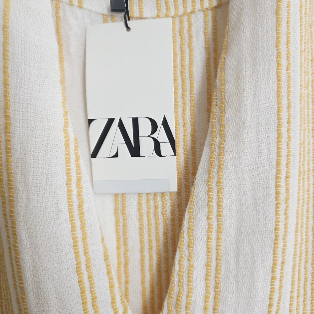 ZARA Boho Striped Tunic Dress Fringe Hem Beach Cover Up Yellow Size M - Picture 5 of 6